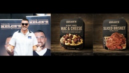 Travis Kelce with Travis Kelce's Kitchen Burnt Ends Mac & Cheese and Seasoned Sliced Brisket