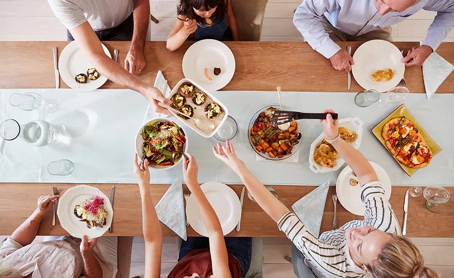 Birds Eye View of People Eating at Table