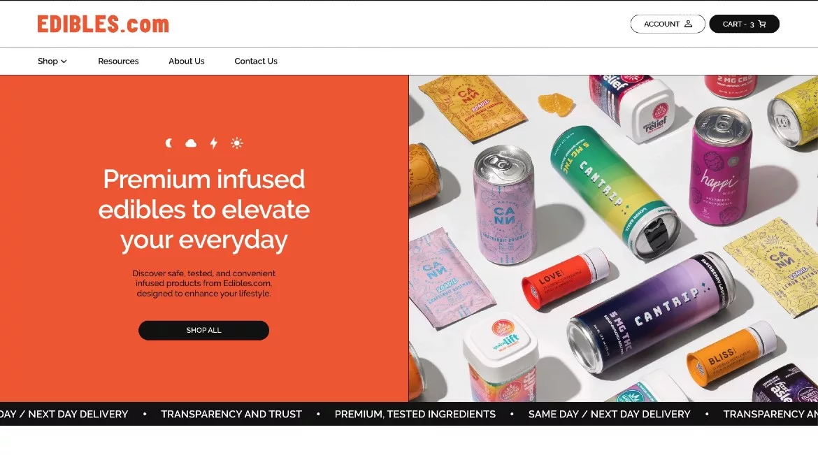 Edibles.com homepage
