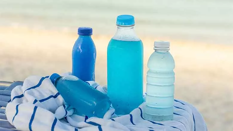Blue Liquid in Bottles