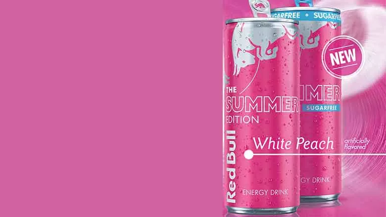 Red Bull White Peach cans