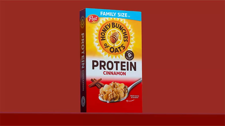Honey Bunches Protein Cinnamon cereal package