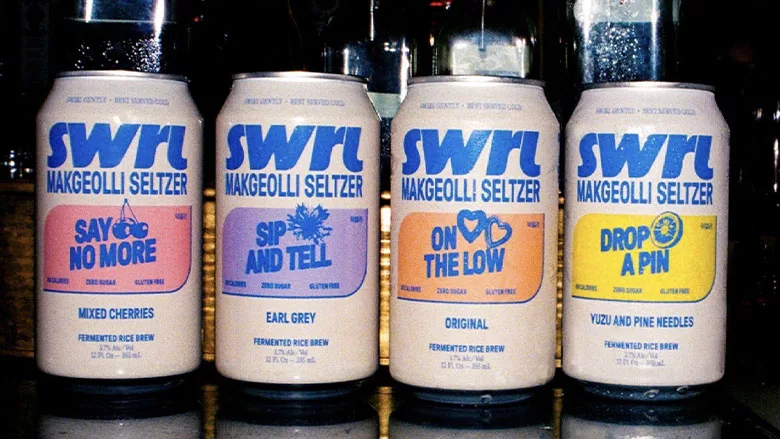 Swrl Makgeolli Seltzer bottles