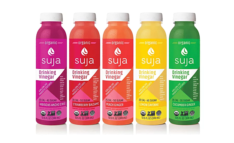 Suja Drinkign Vinegars feature organic apple cider and live vegan probiotics