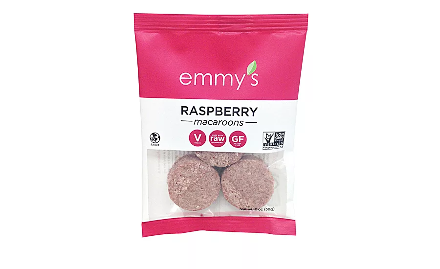 Emmy's Organics introduced a new raspberry flavor to its line of vegan, gluten-free and non-GMO macaroons
