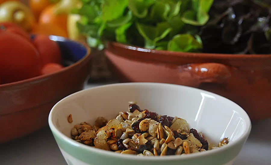 The nut-like flavor and texture of quinoa can readily fill in for nuts