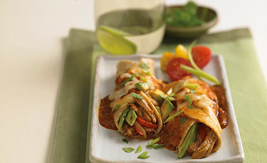 Indian-meets-Chinese-meets-Mexican pork tikka masala enchiladas