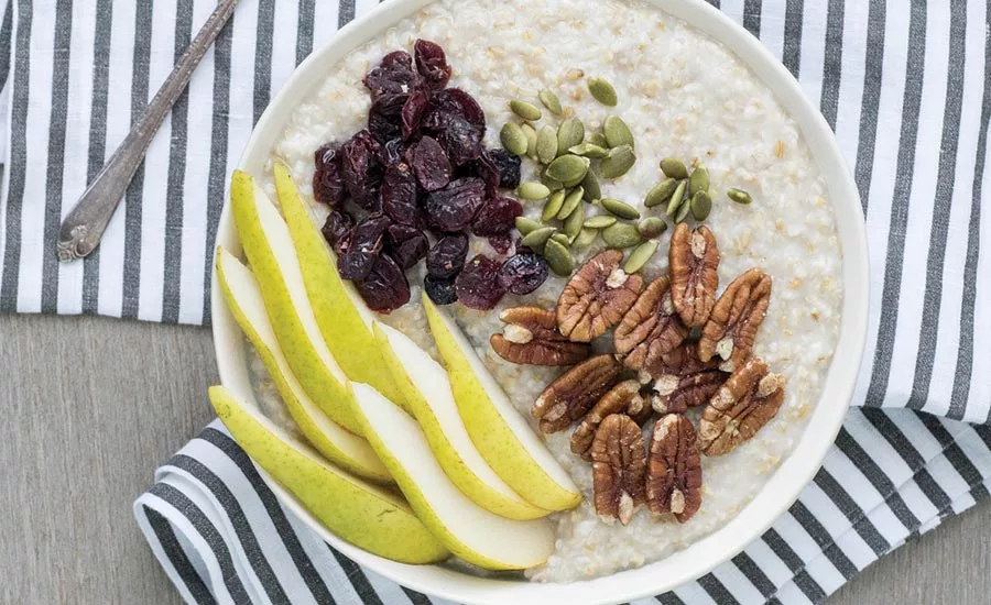Bowl of Oatmeal Topped with Fruit