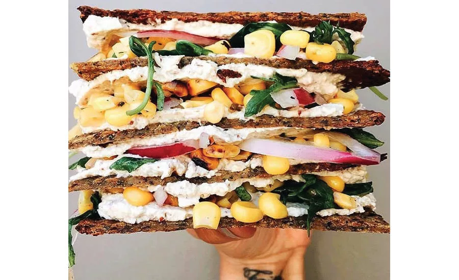 Sandwich with Bitchin' Sauce Original Sauce and Cauliflower Pizza Crusts