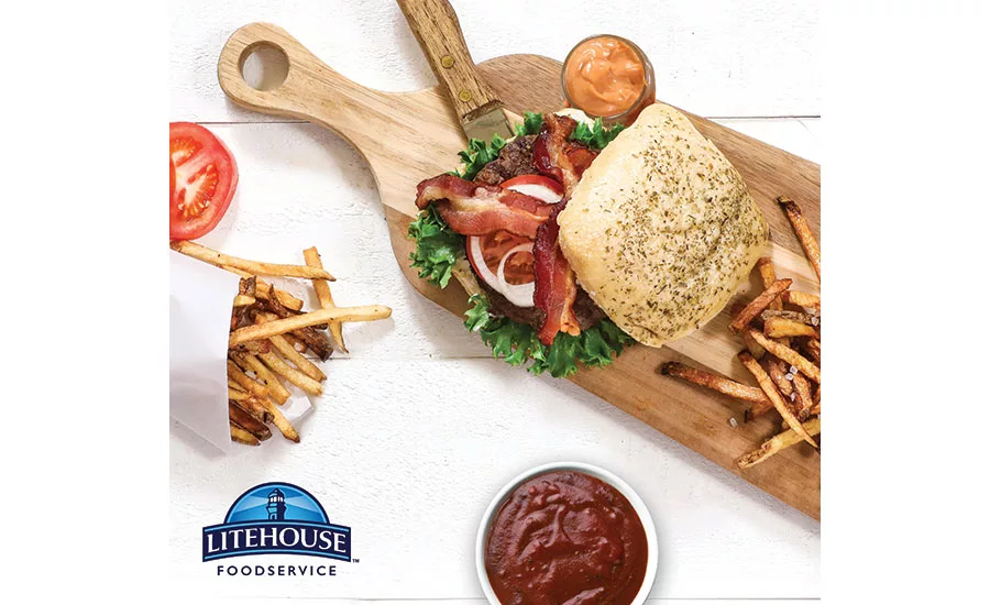 Burger and Fries with Litehouse Aioli Sauce