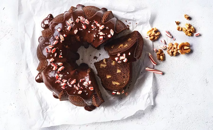 Chocolate Bundt Cake with Walnuts and Peppermint