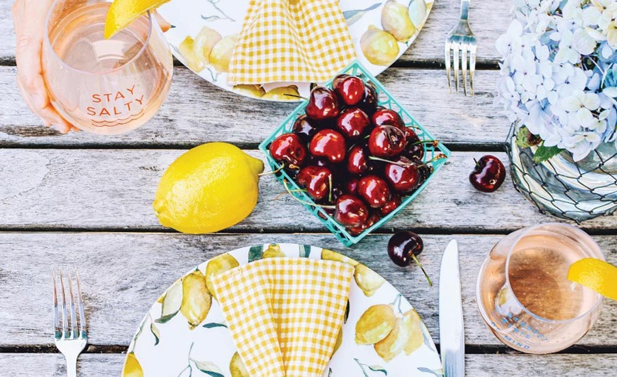Picnic Table with Cherries and Lemon