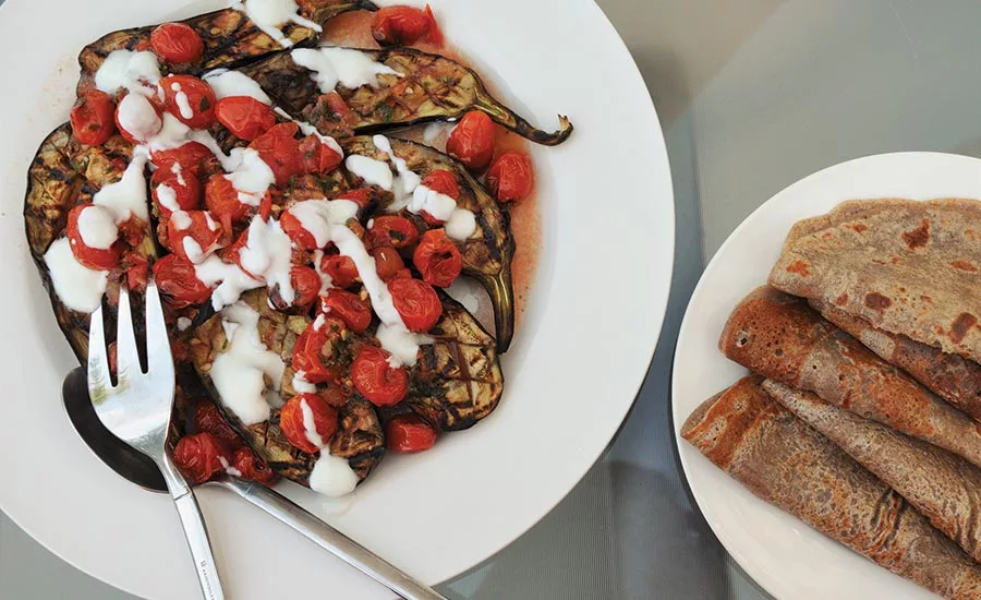 Grilled Eggplant and Freekah Flatbread