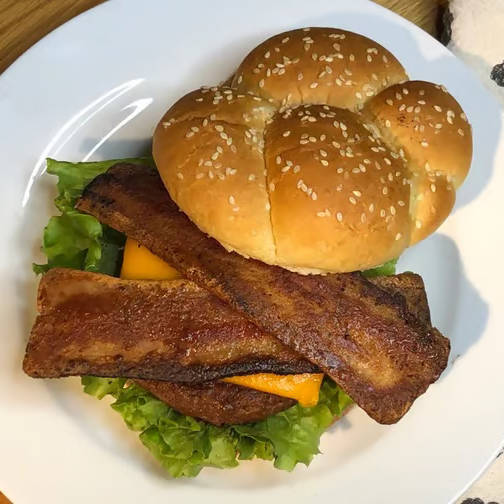 Soy-Based Bacon on a Burger