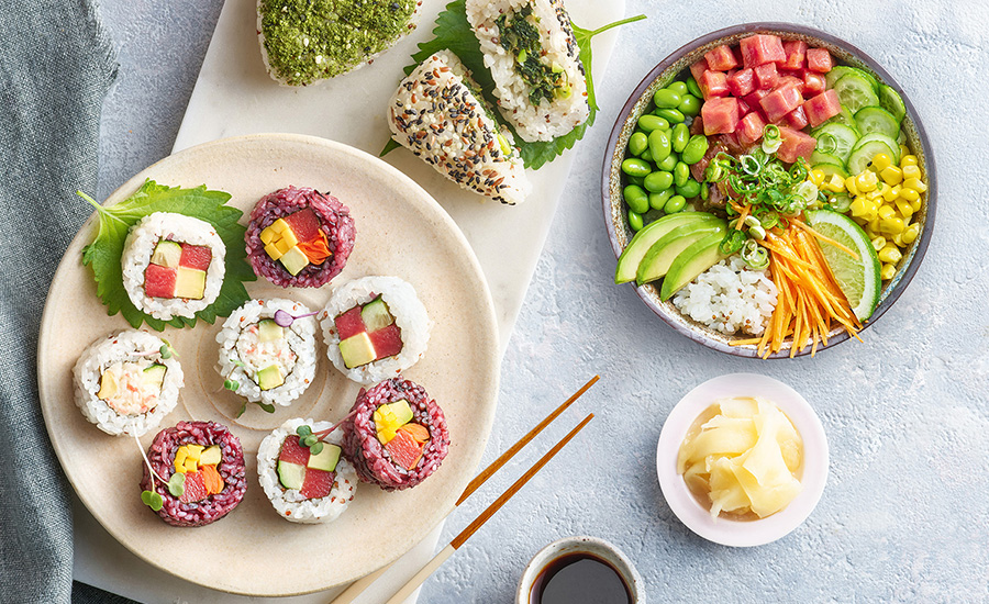 Sushi tray and vegetable bowl