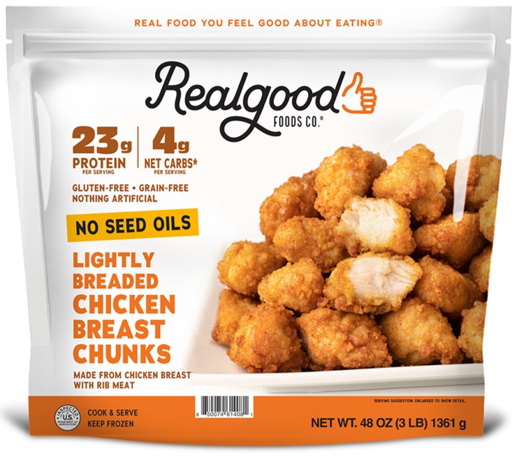 Lightly Breaded line of chicken breast chunks