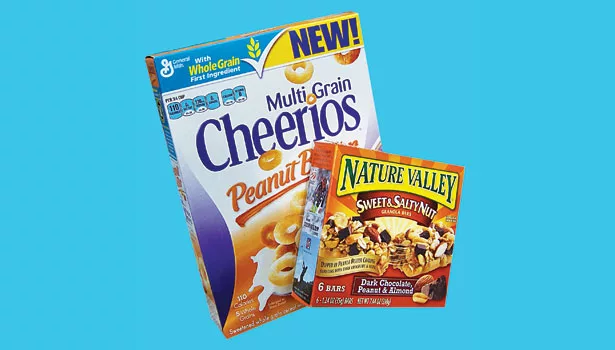 Multi Grain Cheerios peanut butter flavor and Nature Valley Sweet & Salty Nut bars with peanut butter