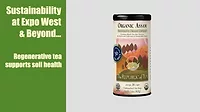 Video screenshot of The Republic of Tea Organic Assam Regenerative Tea on a gray background, white text on a green background.